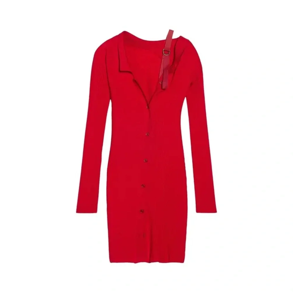 Jacquemus Red Ribbed Asymmetric Wool-Blend Dress - Picture 5 of 6